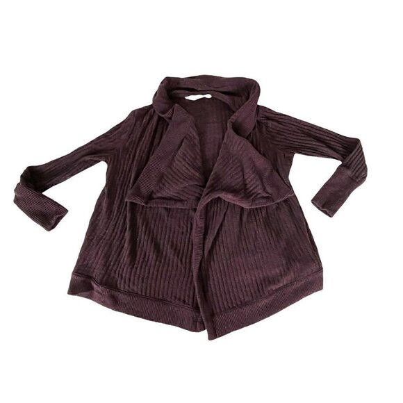 ATHLETA Tiburon Burgundy Cardigan Sweater Ribbed Sleeve Drape Open Front  Sz S - Picture 9 of 9